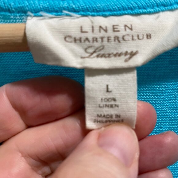 (3) - Charter Club Aqua Luxury Linen Boho Lagenlook Minimalist Work Cardigan L - Picture 4 of 6